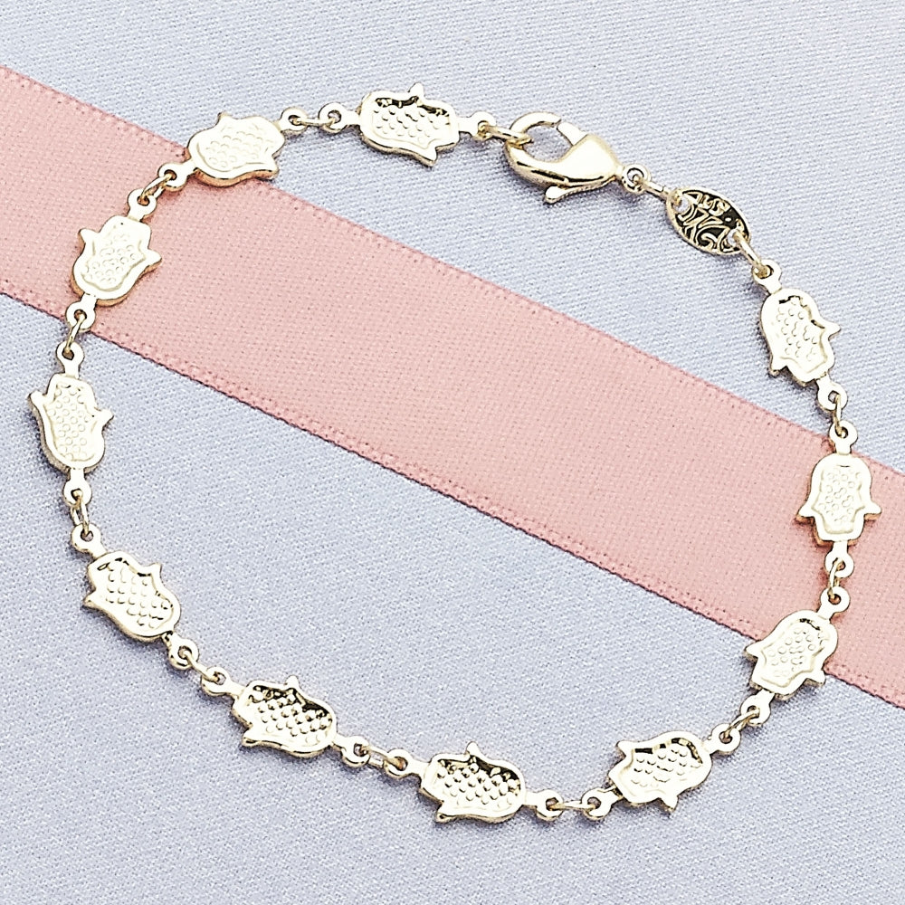 Oro Laminado Fancy Bracelet, Gold Filled Style Hand of God Design, Polished, Golden Finish