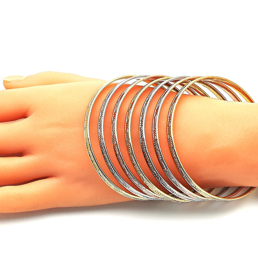 Oro Laminado Semanario Bangle, Gold Filled Style Polished, Tricolor