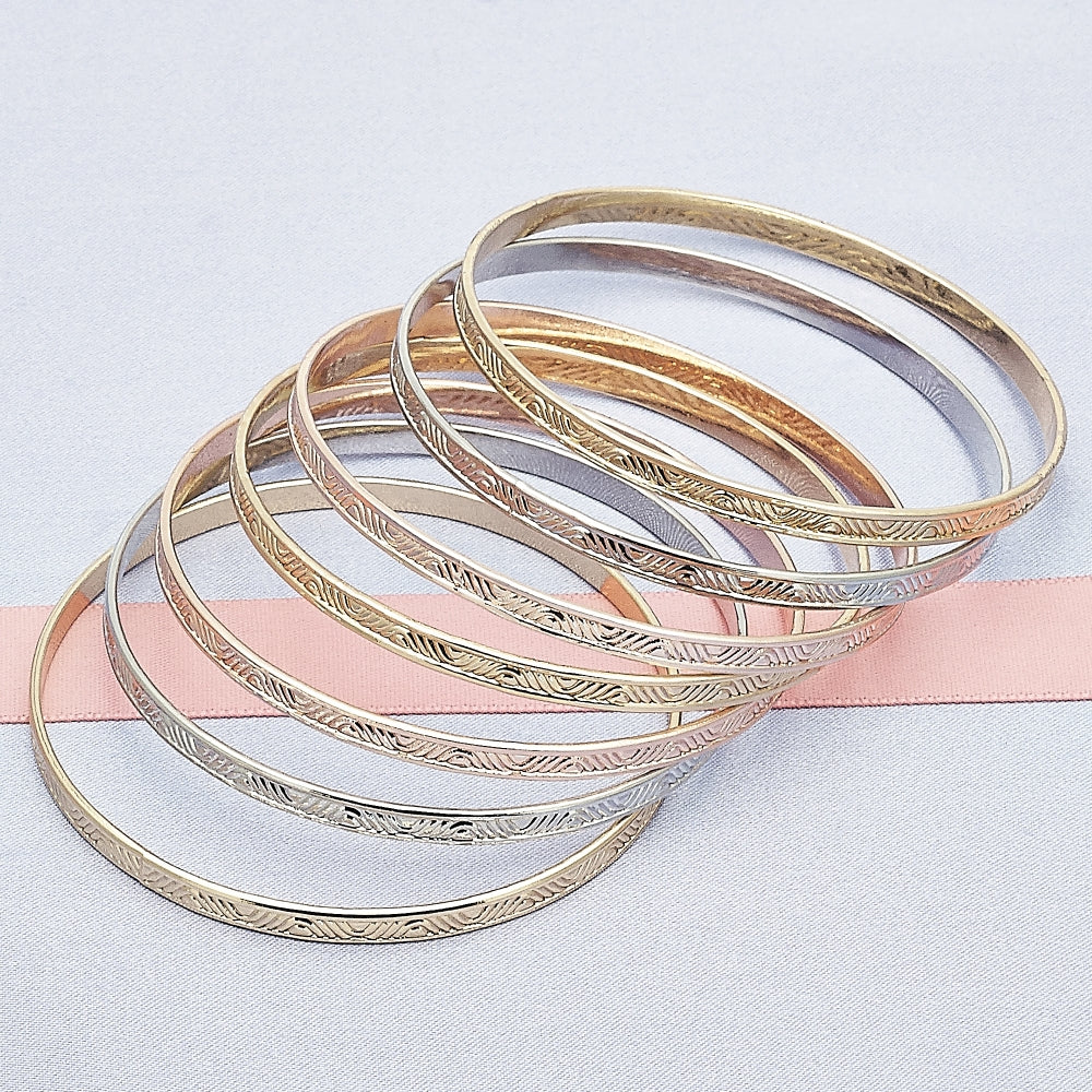 Oro Laminado Semanario Bangle, Gold Filled Style Polished, Tricolor