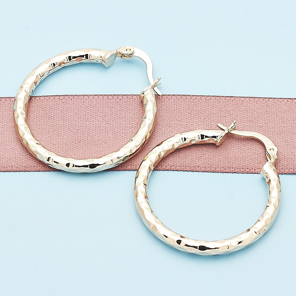 Oro Laminado Medium Hoop, Gold Filled Style Diamond Cutting Finish, Golden Finish