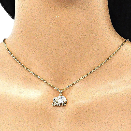 Oro Laminado Fancy Pendant, Gold Filled Style Elephant Design, with White and Black Cubic Zirconia, Polished, Golden Finish