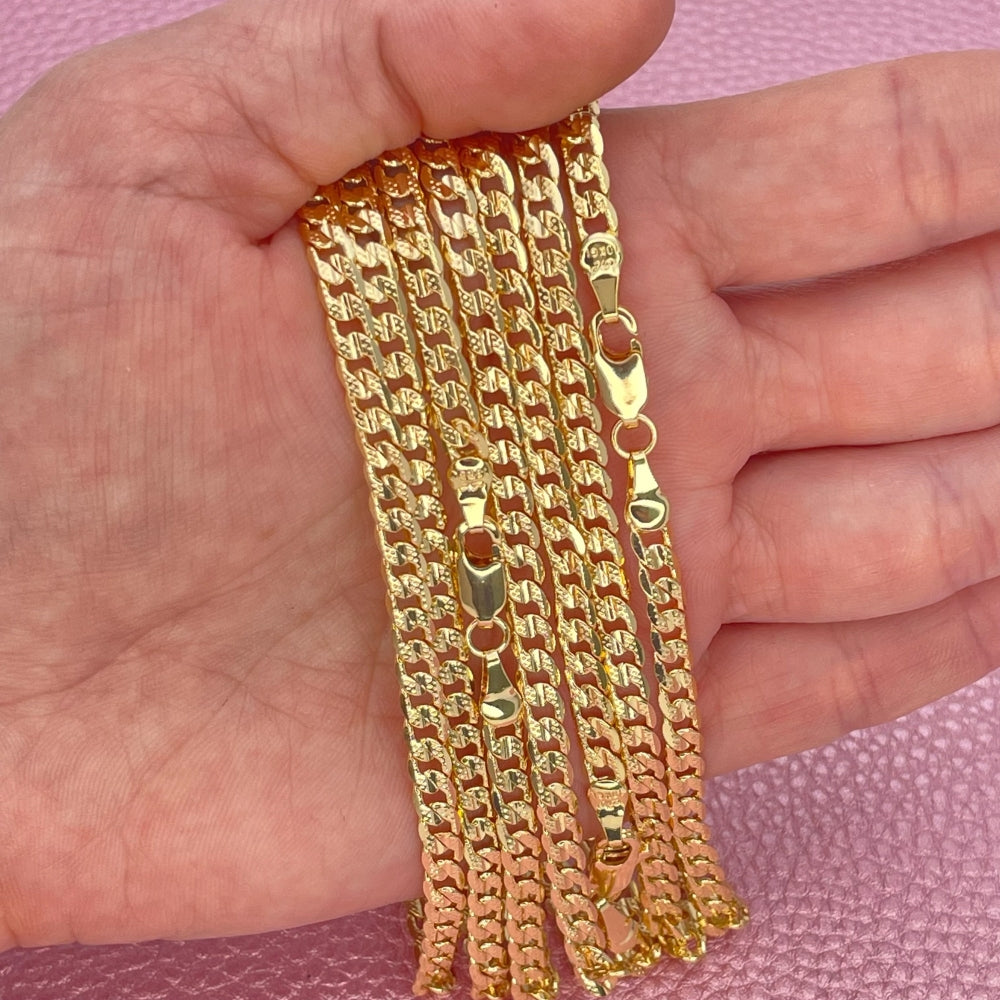 Oro Laminado Basic Necklace, Gold Filled Style Curb Design, Diamond Cutting Finish, Golden Finish