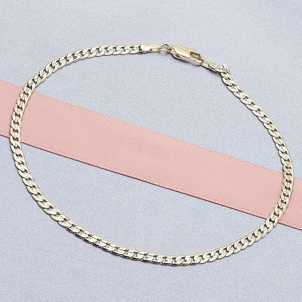 Oro Laminado Basic Anklet, Gold Filled Style Curb Design, Diamond Cutting Finish, Golden Finish