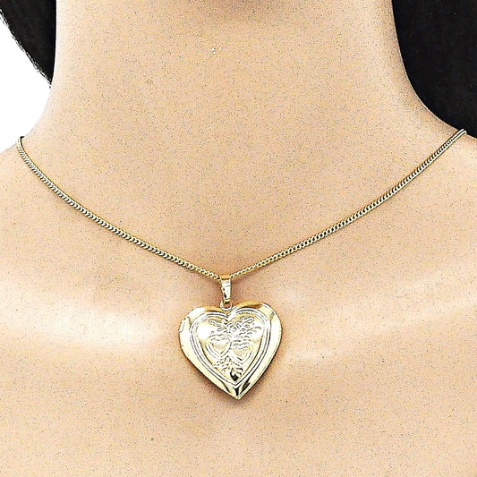 Oro Laminado Locket Pendant, Gold Filled Style Heart Design, Polished, Golden Finish