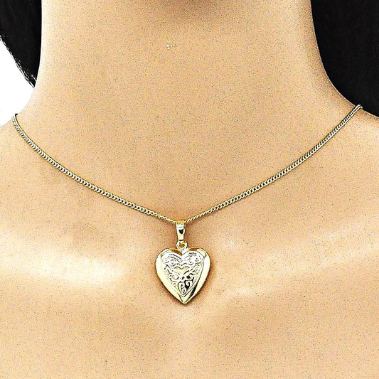 Oro Laminado Locket Pendant, Gold Filled Style Heart Design, Polished, Golden Finish