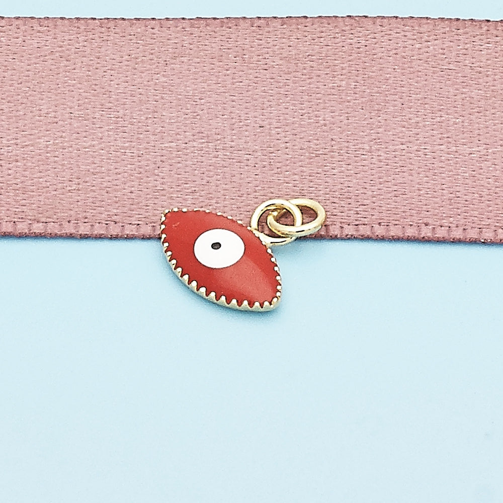 Oro Laminado Fancy Pendant, Gold Filled Style Evil Eye Design, Red Enamel Finish, Golden Finish