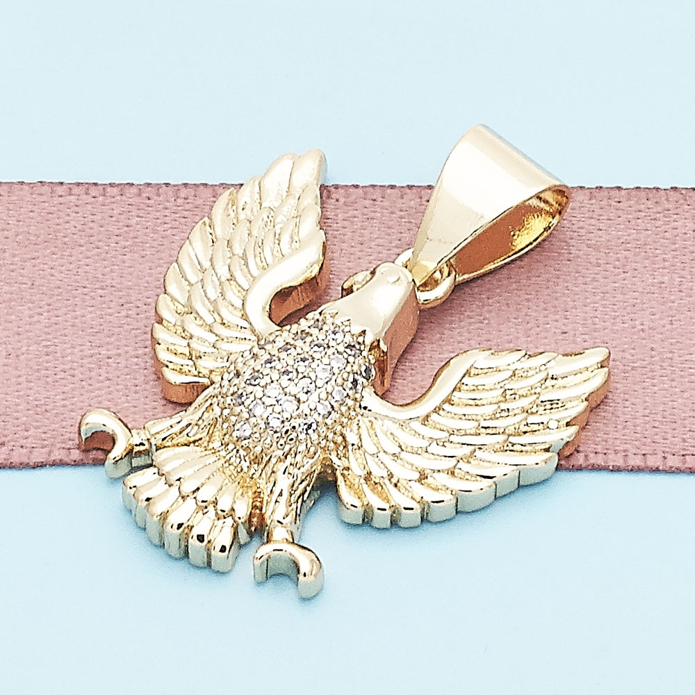Oro Laminado Fancy Pendant, Gold Filled Style Eagle Design, with White Micro Pave, Polished, Golden Finish