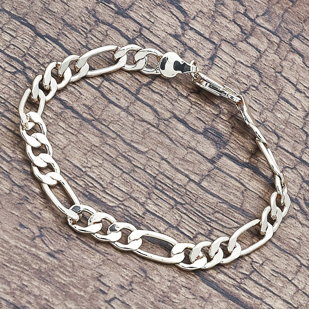 Oro Laminado Basic Bracelet, Gold Filled Style Figaro Design, Polished, Golden Finish