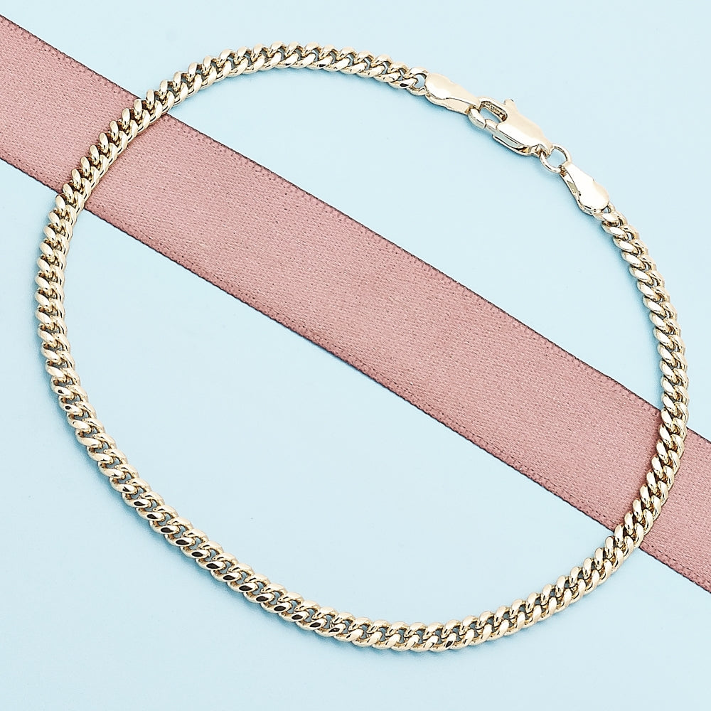 Oro Laminado Basic Anklet, Gold Filled Style Miami Cuban Design, Polished, Golden Finish