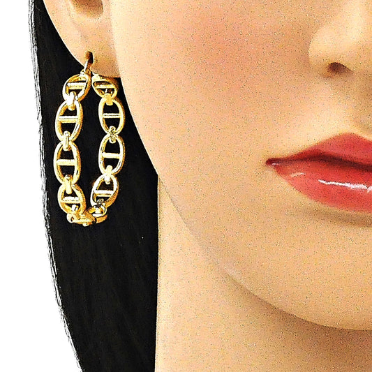 Oro Laminado Medium Hoop, Gold Filled Style Puff Mariner Design, Polished, Golden Finish