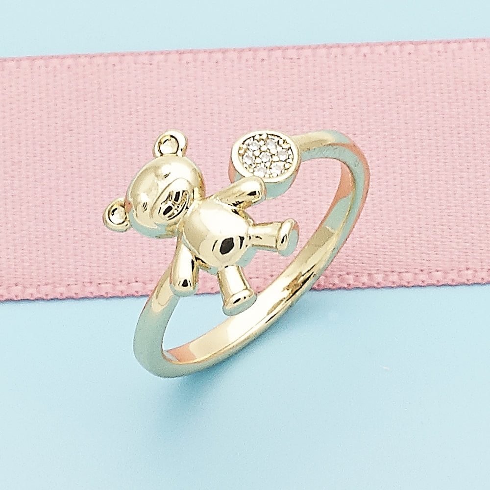 Oro Laminado Multi Stone Ring, Gold Filled Style Teddy Bear Design, with White Micro Pave, Polished, Golden Finish