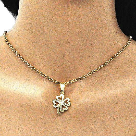 Oro Laminado Fancy Pendant, Gold Filled Style Four-leaf Clover Design, Polished, Golden Finish
