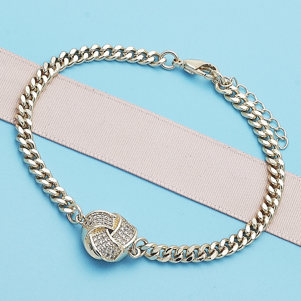 Oro Laminado Fancy Bracelet, Gold Filled Style Love Knot Design, with White Micro Pave, Polished, Golden Finish