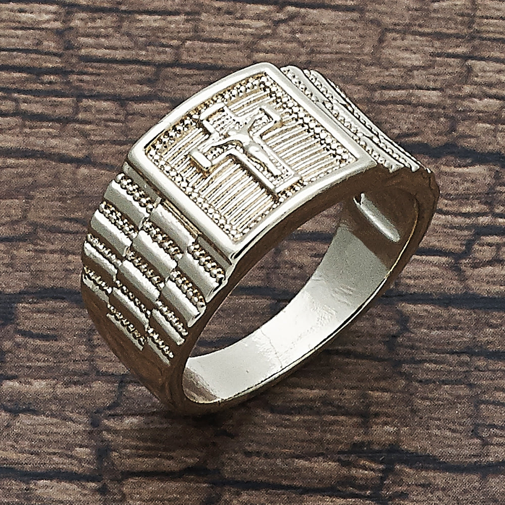 Oro Laminado Mens Ring, Gold Filled Style Crucifix Design, Polished, Golden Finish