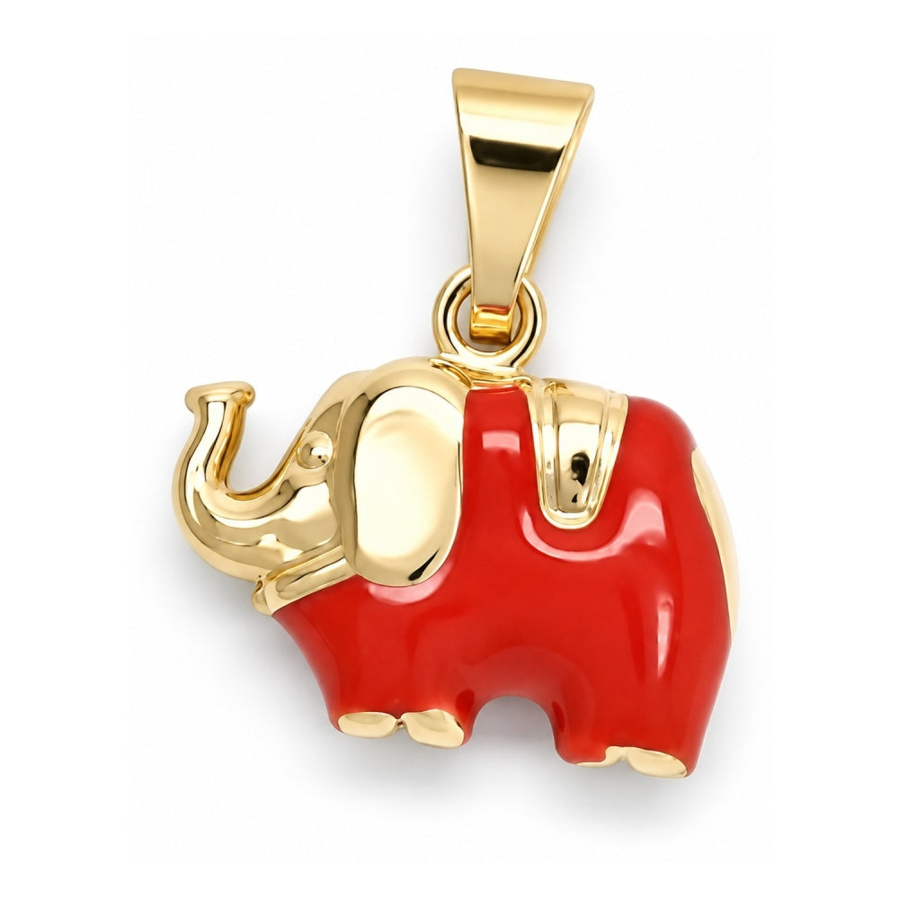 Oro Laminado Fancy Pendant, Gold Filled Style Elephant Design, Red Enamel Finish, Golden Finish