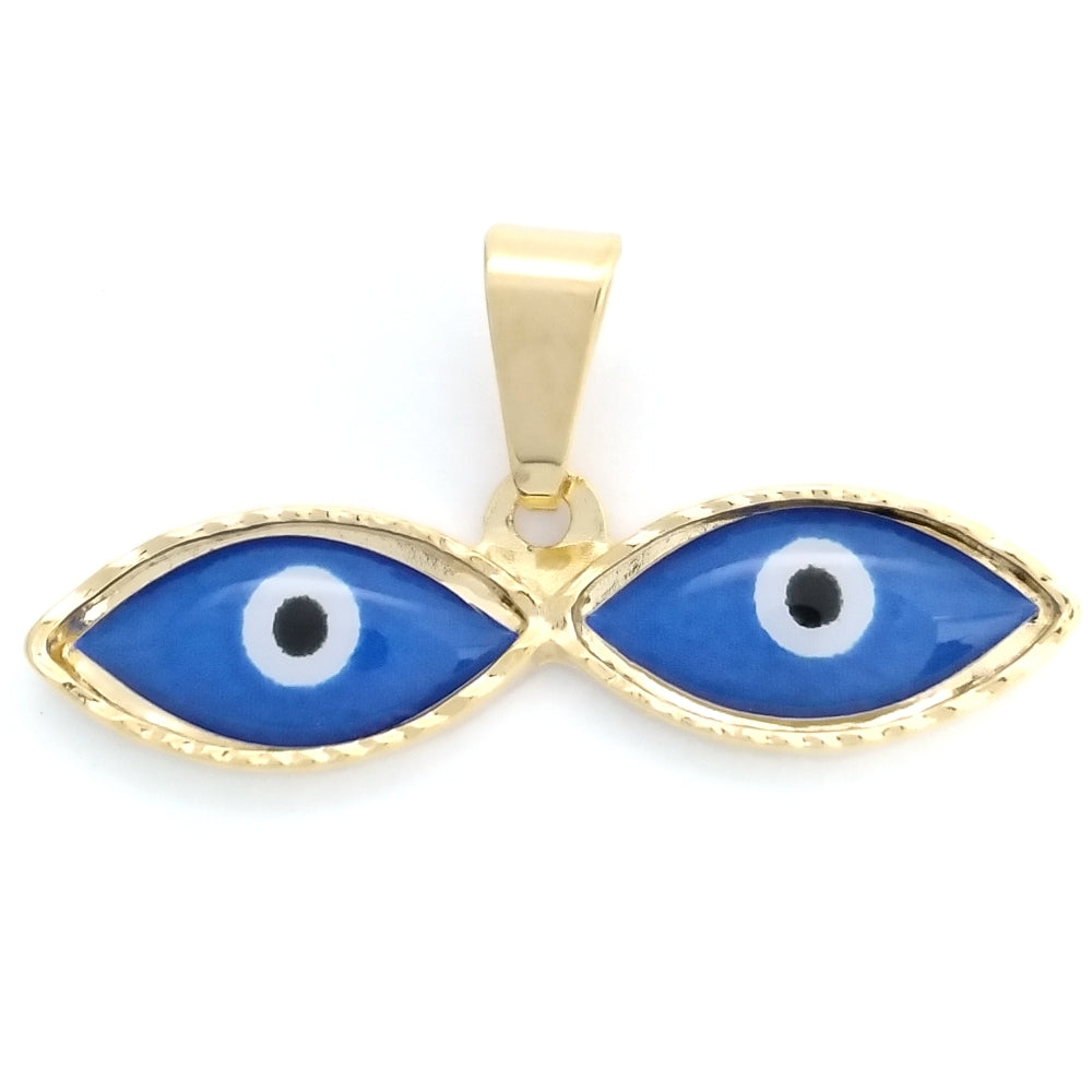 Oro Laminado Religious Pendant, Gold Filled Style Evil Eye Design, Blue Enamel Finish, Golden Finish