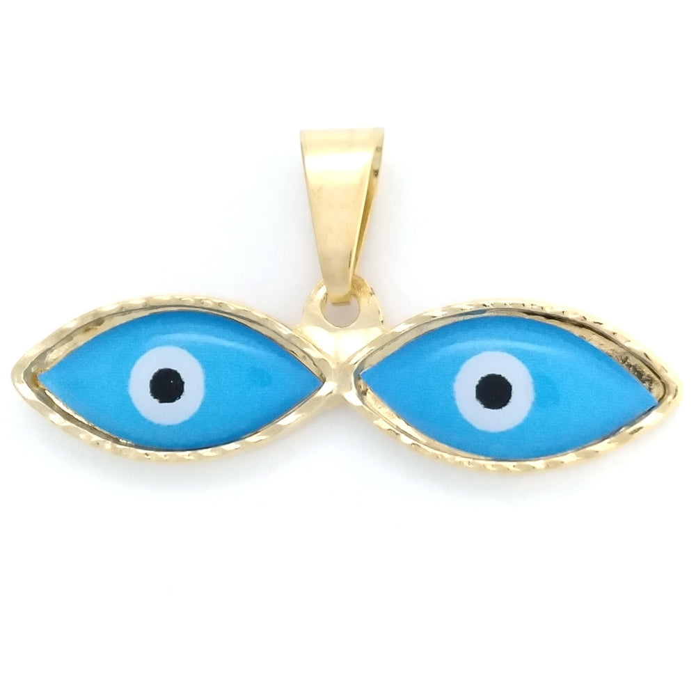 Oro Laminado Fancy Pendant, Gold Filled Style Evil Eye Design, Azul claro Enamel Finish, Golden Finish