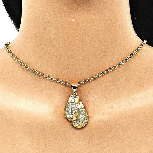 Oro Laminado Fancy Pendant, Gold Filled Style with White Micro Pave, Polished, Golden Finish