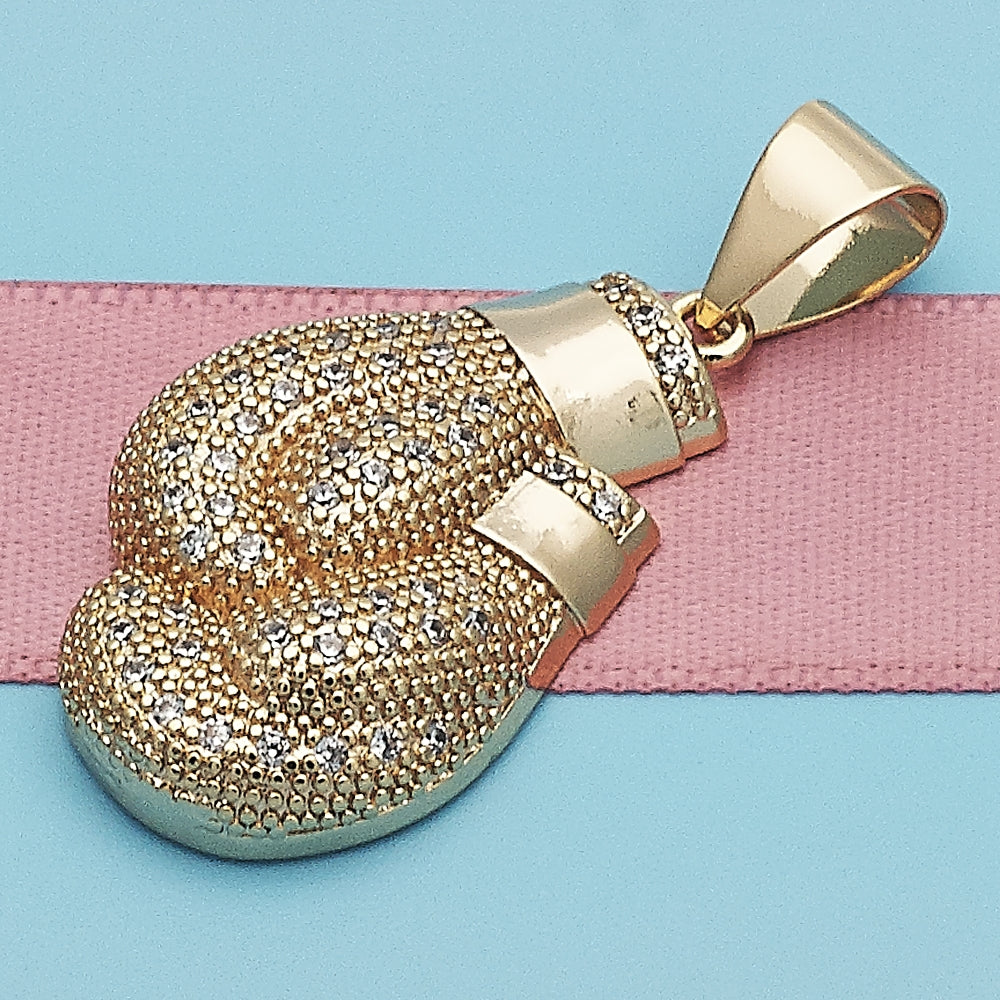 Oro Laminado Fancy Pendant, Gold Filled Style with White Micro Pave, Polished, Golden Finish