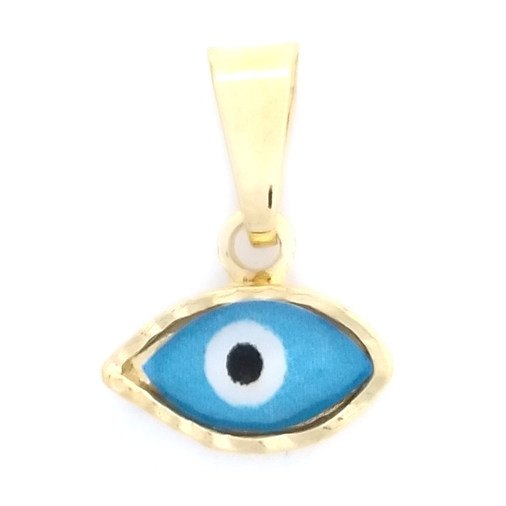 Oro Laminado Fancy Pendant, Gold Filled Style Evil Eye Design, Azul claro Enamel Finish, Golden Finish