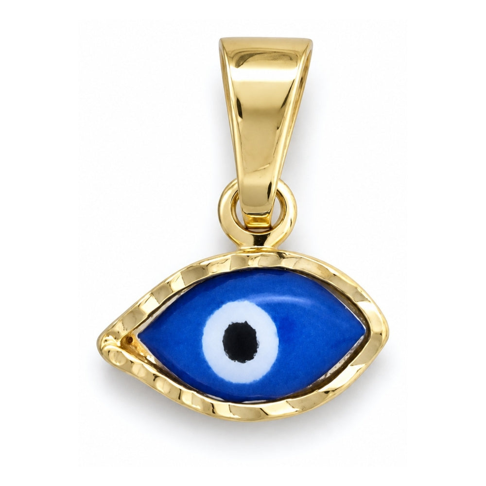 Oro Laminado Fancy Pendant, Gold Filled Style Evil Eye Design, Blue Enamel Finish, Golden Finish