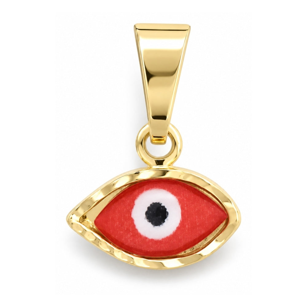 Oro Laminado Fancy Pendant, Gold Filled Style Evil Eye Design, Red Enamel Finish, Golden Finish
