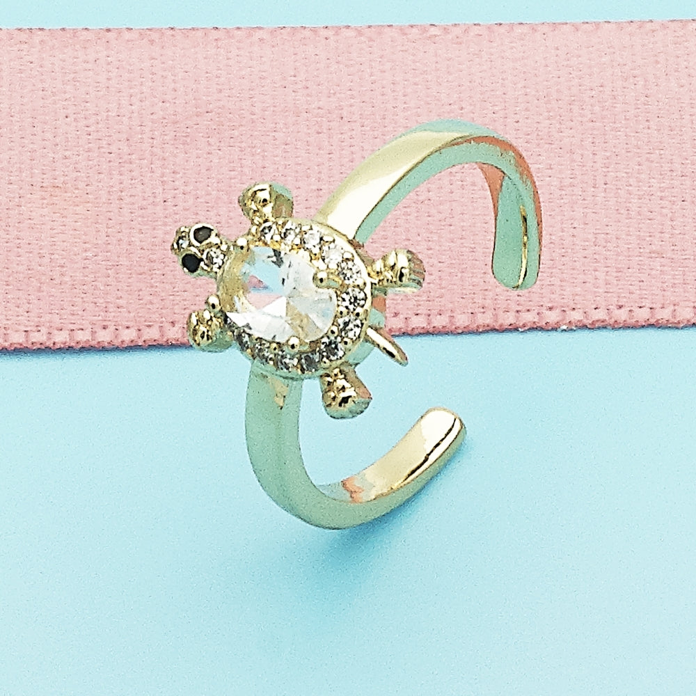 Oro Laminado Multi Stone Ring, Gold Filled Style Turtle Design, with White Cubic Zirconia and White Micro Pave, Polished, Golden Finish