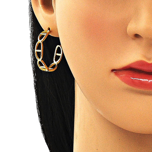 Oro Laminado Medium Hoop, Gold Filled Style Puff Mariner Design, Polished, Golden Finish