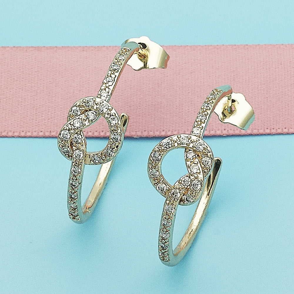 Oro Laminado Medium Hoop, Gold Filled Style Love Knot Design, with White Micro Pave, Polished, Golden Finish