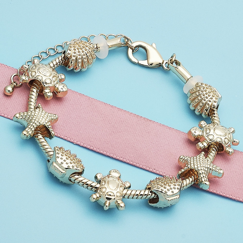 Oro Laminado Fancy Bracelet, Gold Filled Style Turtle and Shell Design, Polished, Golden Finish