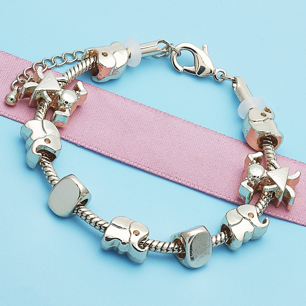 Oro Laminado Fancy Bracelet, Gold Filled Style Elephant and Little Girl Design, Polished, Golden Finish