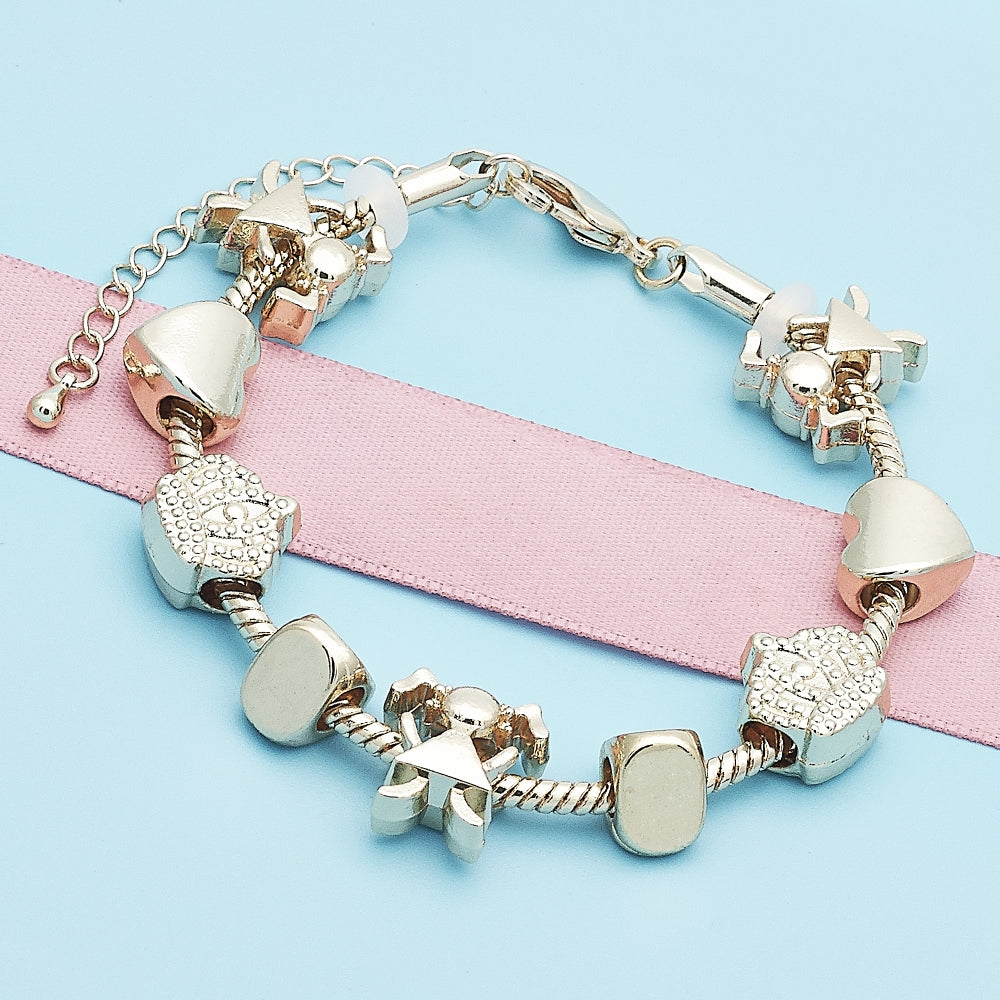 Oro Laminado Fancy Bracelet, Gold Filled Style Little Girl and Crown Design, Polished, Golden Finish