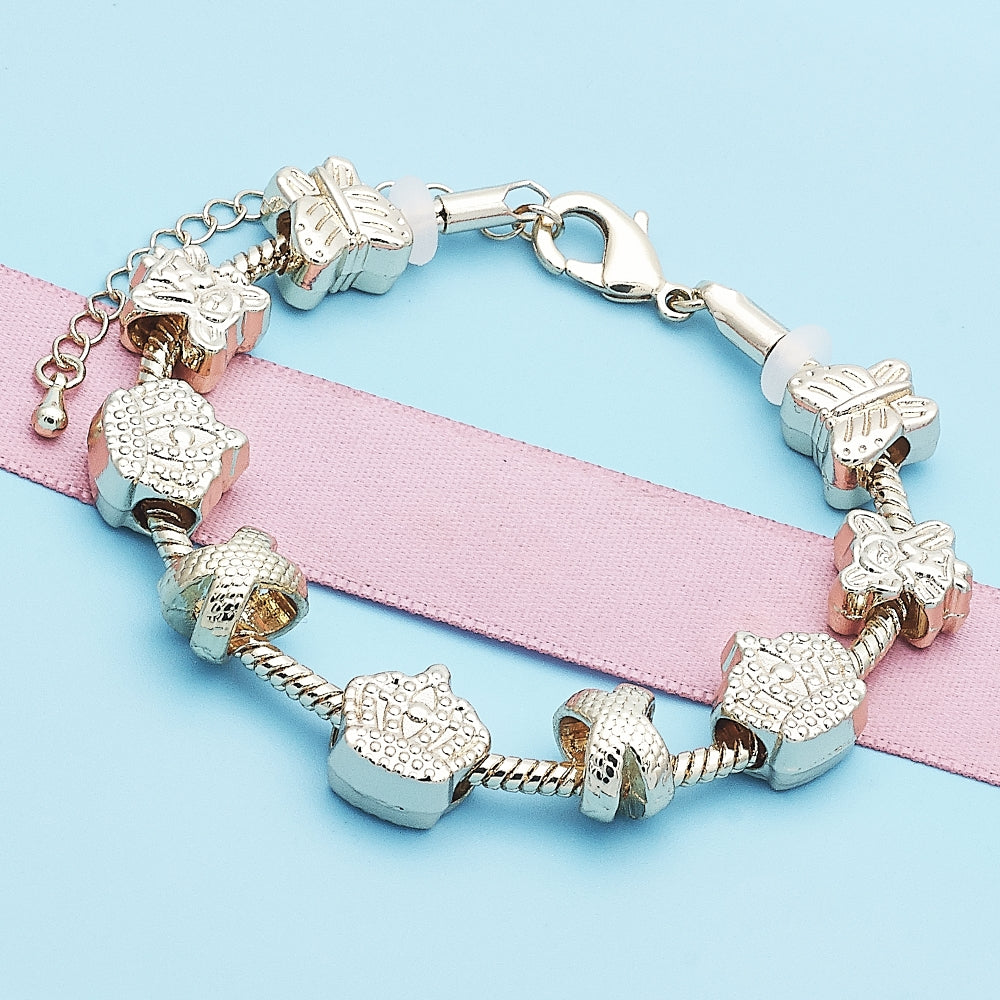 Oro Laminado Fancy Bracelet, Gold Filled Style Crown and Little Girl Design, Polished, Golden Finish
