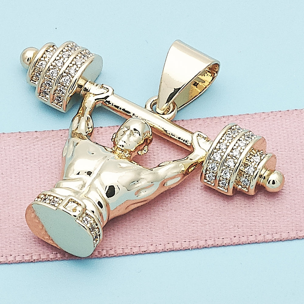 Oro Laminado Fancy Pendant, Gold Filled Style with White Micro Pave, Polished, Golden Finish