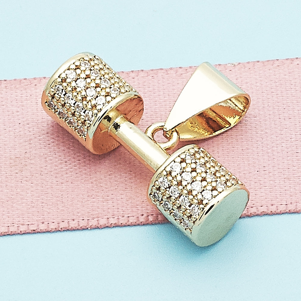 Oro Laminado Fancy Pendant, Gold Filled Style with White Micro Pave, Polished, Golden Finish