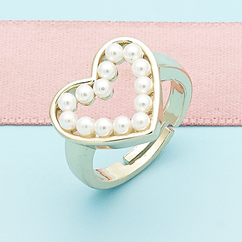 Oro Laminado Multi Stone Ring, Gold Filled Style Heart Design, with Ivory Pearl, Polished, Golden Finish