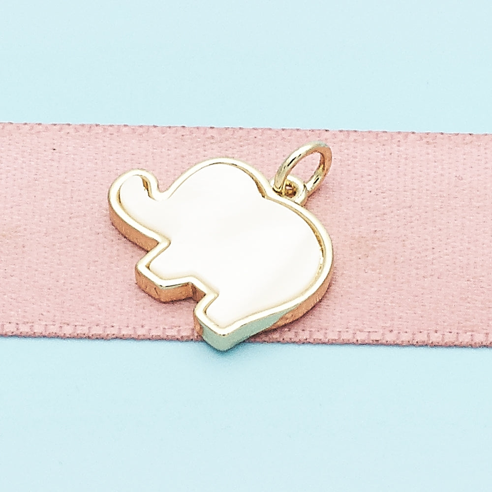 Oro Laminado Fancy Pendant, Gold Filled Style Elephant Design, with White Mother of Pearl, Polished, Golden Finish
