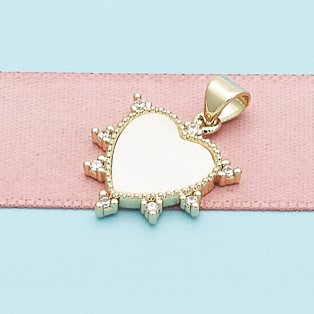 Oro Laminado Fancy Pendant, Gold Filled Style Heart Design, with White Mother of Pearl, Polished, Golden Finish