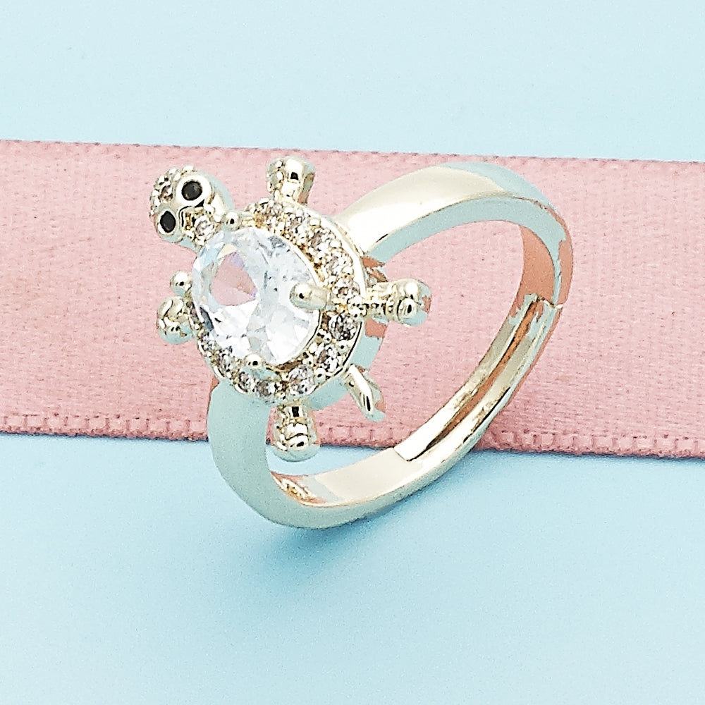 Oro Laminado Multi Stone Ring, Gold Filled Style Turtle Design, with White Cubic Zirconia and White Micro Pave, Polished, Golden Finish