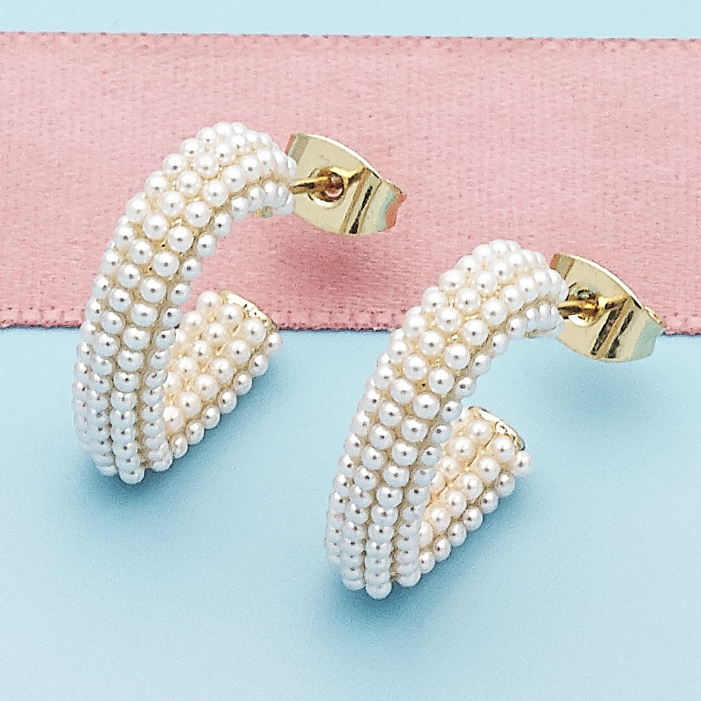 Oro Laminado Stud Earring, Gold Filled Style Heart Design, with Ivory Pearl, Polished, Golden Finish