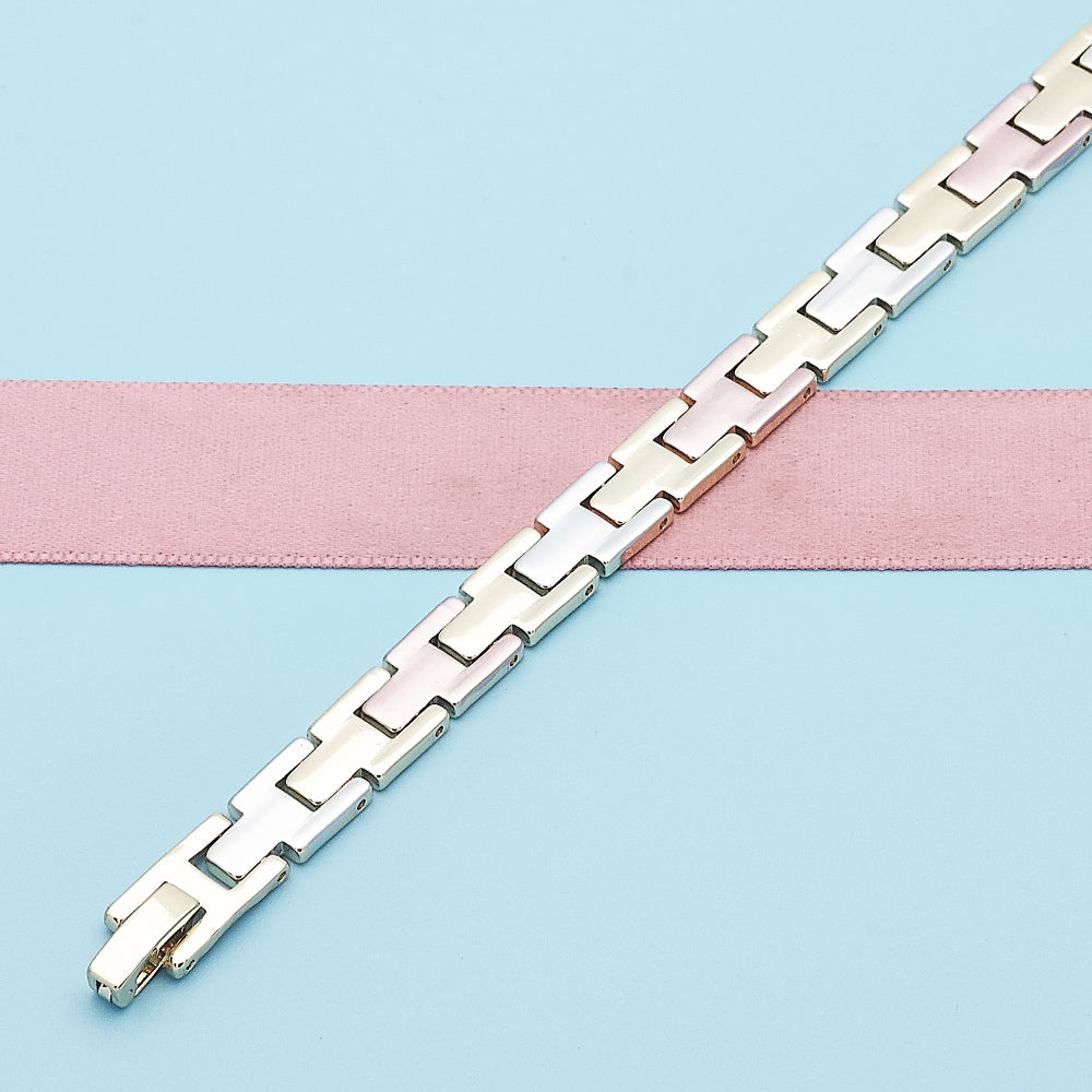 Oro Laminado Solid Bracelet, Gold Filled Style Polished, Tricolor