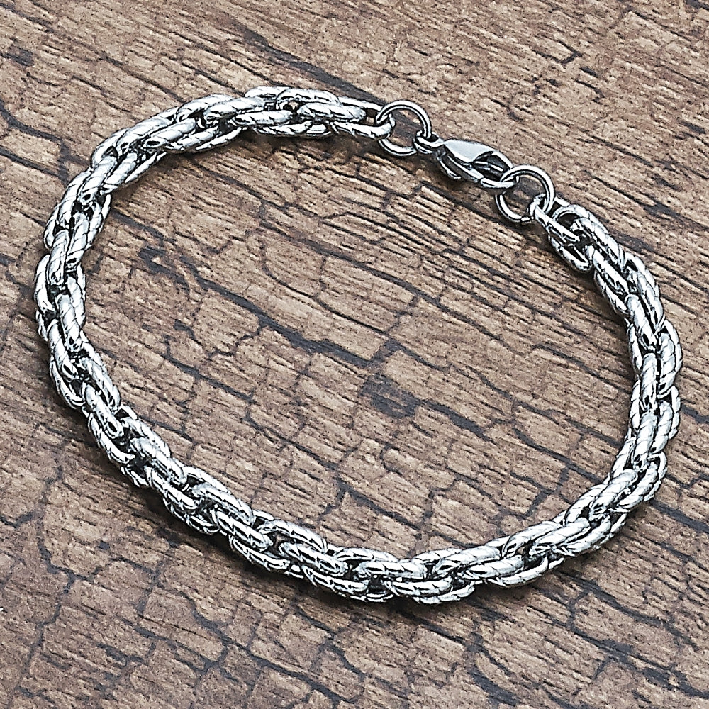 Stainless Steel Basic Bracelet, Rope Design, Diamond Cutting Finish, Raw