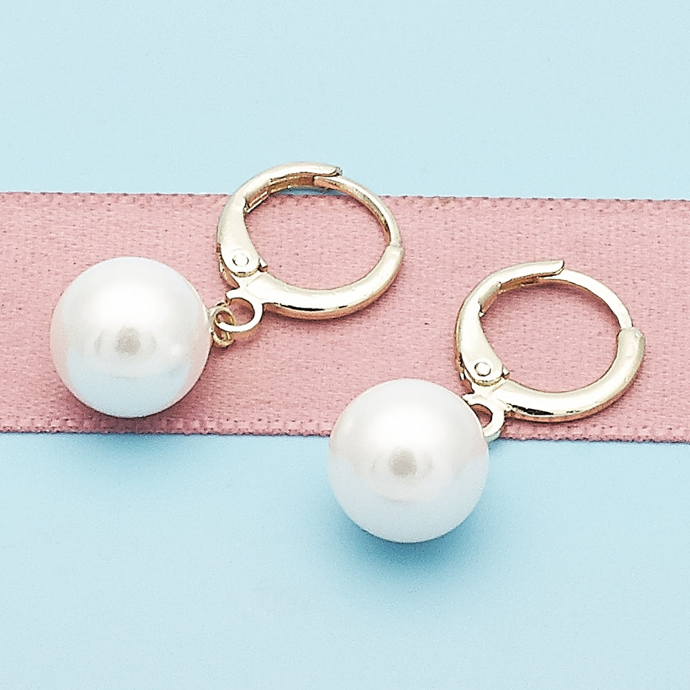 Oro Laminado Dangle Earring, Gold Filled Style Ball Design, with Ivory Mother of Pearl, Polished, Golden Finish