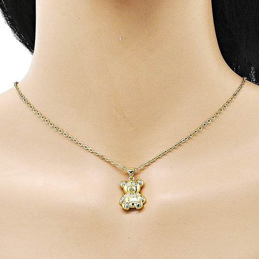 Oro Laminado Fancy Pendant, Gold Filled Style Teddy Bear Design, with Ivory Pearl, Polished, Golden Finish