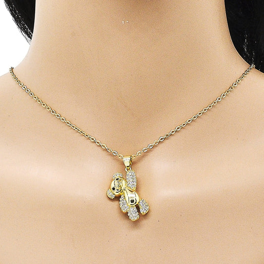 Oro Laminado Fancy Pendant, Gold Filled Style Teddy Bear Design, with White and Black Micro Pave, Polished, Golden Finish
