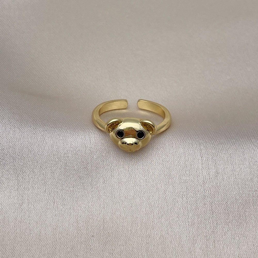 Oro Laminado Multi Stone Ring, Gold Filled Style Teddy Bear Design, with Black Cubic Zirconia, Polished, Golden Finish
