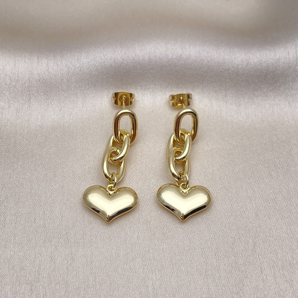 Oro Laminado Long Earring, Gold Filled Style Paperclip and Heart Design, Polished, Golden Finish