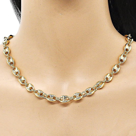 Oro Laminado Fancy Necklace, Gold Filled Style Puff Mariner Design, Polished, Golden Finish