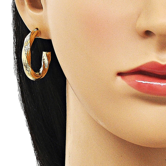 Oro Laminado Medium Hoop, Gold Filled Style Twist and Hollow Design, Diamond Cutting Finish, Golden Finish