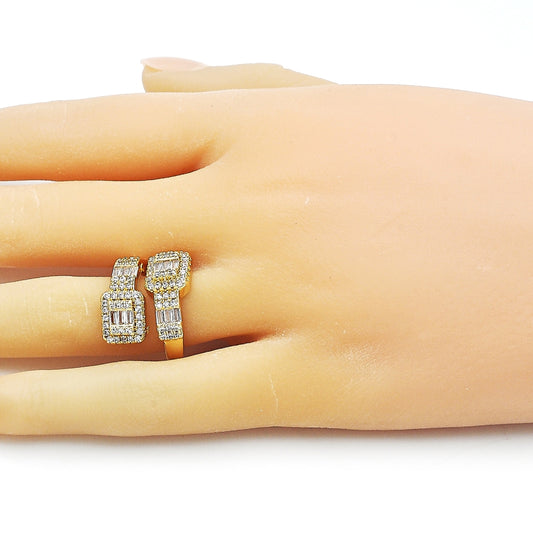 Oro Laminado Multi Stone Ring, Gold Filled Style Baguette Design, with White Cubic Zirconia and White Micro Pave, Polished, Golden Finish